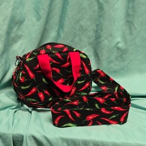 Handcrafted Chili Pepper Patterned Small Crossbody Bag